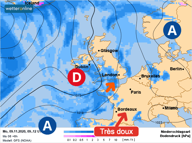 Carte de prévisions d'europe du Lundi 9 novembre 2020