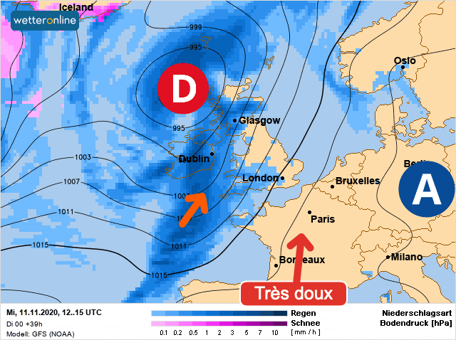 Carte de prévisions d'europe du Mercredi 11 novembre 2020