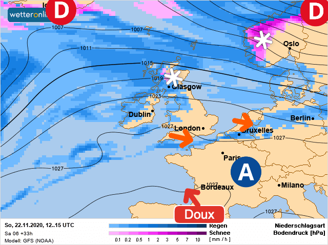 Carte de prévisions d'europe du Dimanche 22 novembre 2020