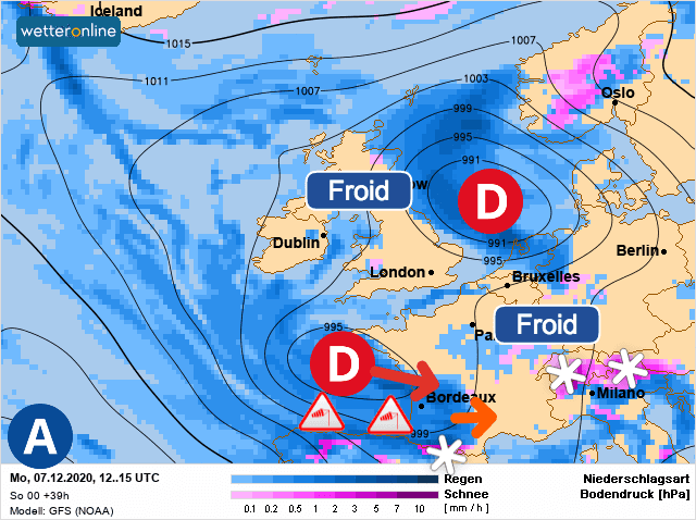 Carte de prévisions d'europe du Lundi 7 décembre 2020