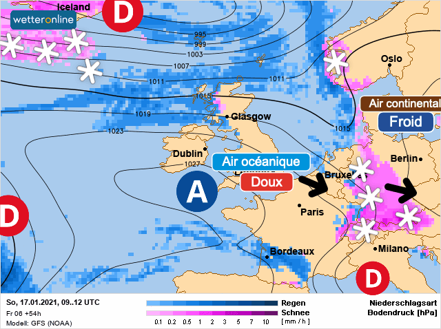 Carte de prévisions d'europe du Dimanche 17 janvier 2021