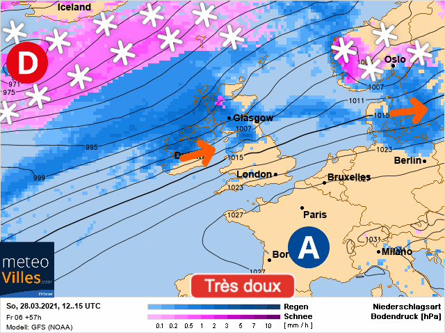 Carte de prévisions d'europe du Dimanche 28 mars 2021