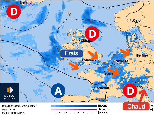 Carte de prévisions d'europe du Lundi 26 juillet 2021