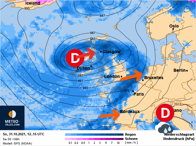 Carte de prévisions d'europe du Dimanche 31 octobre 2021