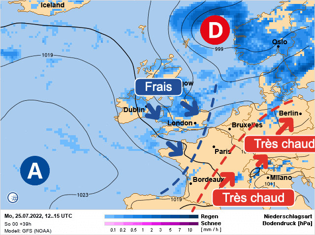 Carte de prévisions d'europe du Lundi 25 juillet 2022