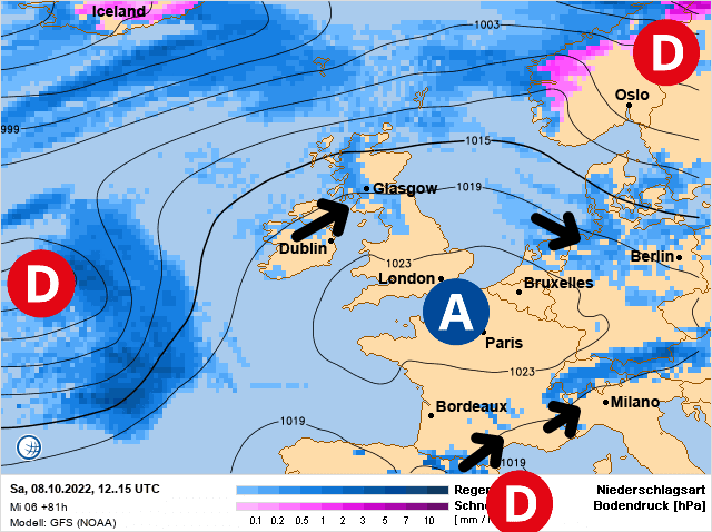 Carte de prévisions d'europe du Samedi 8 octobre 2022