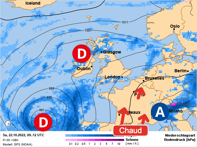 Carte de prévisions d'europe du Samedi 22 octobre 2022