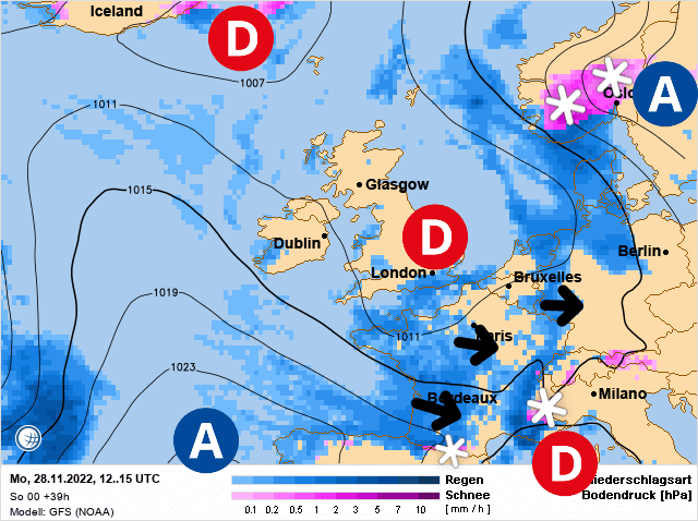 Carte de prévisions d'europe du Lundi 28 novembre 2022