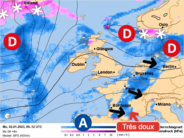 Carte de prévisions d'europe du Lundi 2 janvier 2023