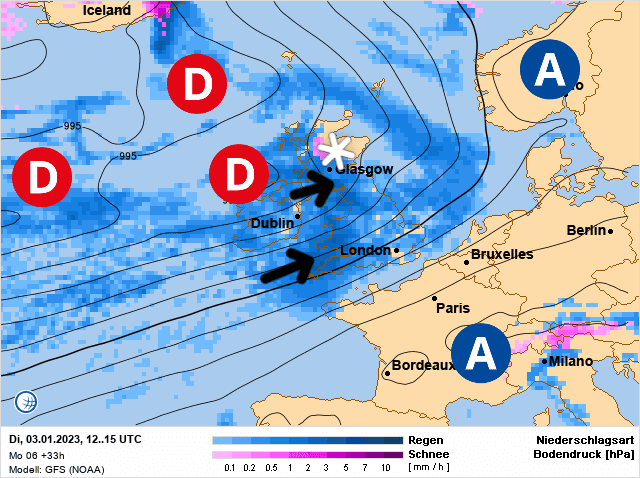 Carte de prévisions d'europe du Mardi 3 janvier 2023