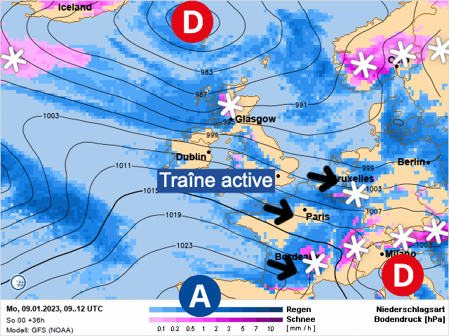 Carte de prévisions d'europe du Lundi 9 janvier 2023