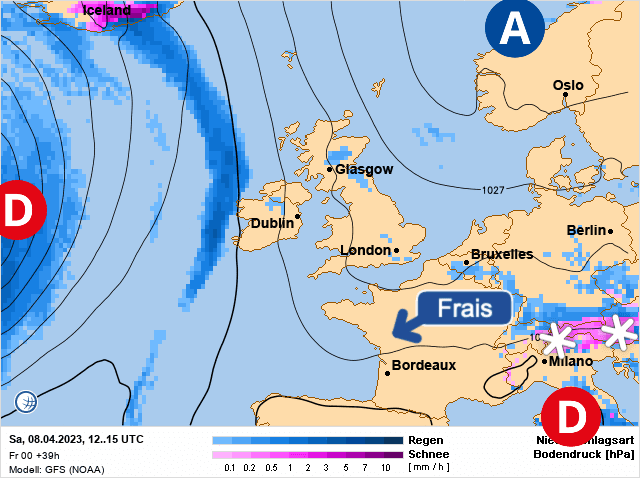 Carte de prévisions d'europe du Samedi 8 avril 2023