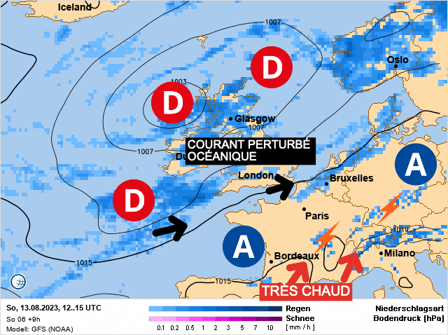 Carte de prévisions d'europe du Dimanche 13 août 2023