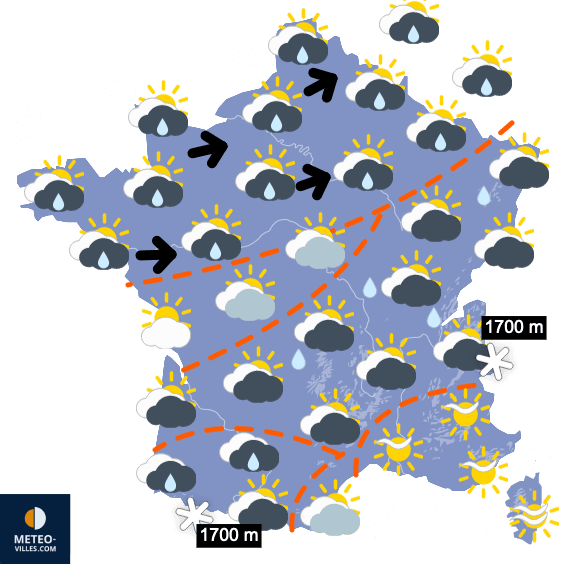 Régime plus froid du nord avec quelques averses