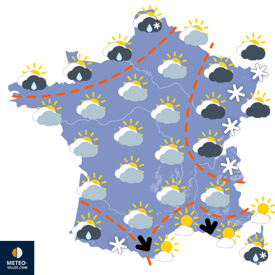Carte de prévisions du temps du Samedi 2 décembre 2023