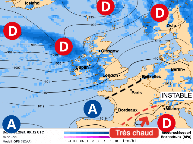Carte de prévisions d'europe du Jeudi 8 août 2024