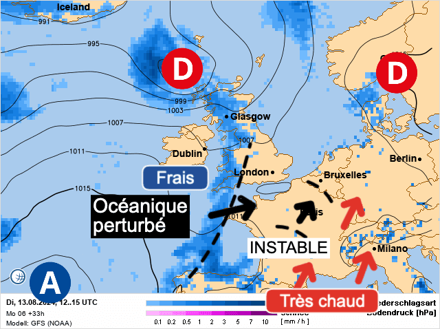 Carte de prévisions d'europe du Mardi 13 août 2024