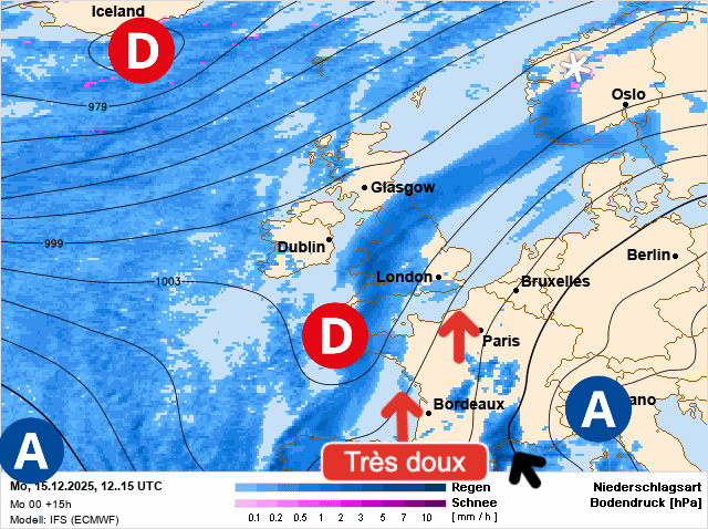Carte de prévisions d'europe du Lundi 15 décembre 2025