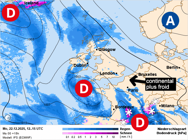 Carte de prévisions d'europe du Lundi 22 décembre 2025