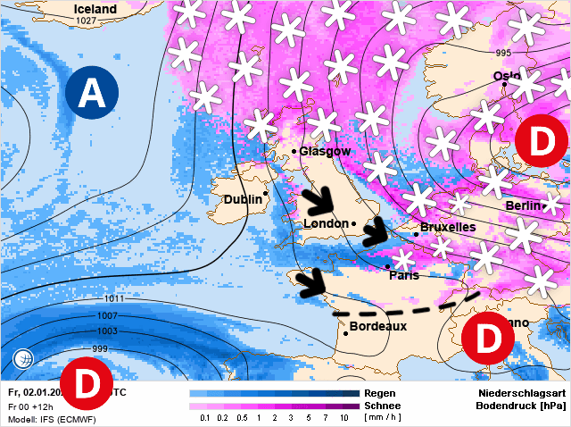 Carte de prévisions d'europe du Vendredi 2 janvier 2026