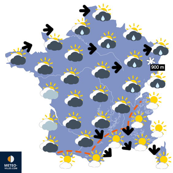 Carte de prévisions du temps du Lundi 16 mars 2026