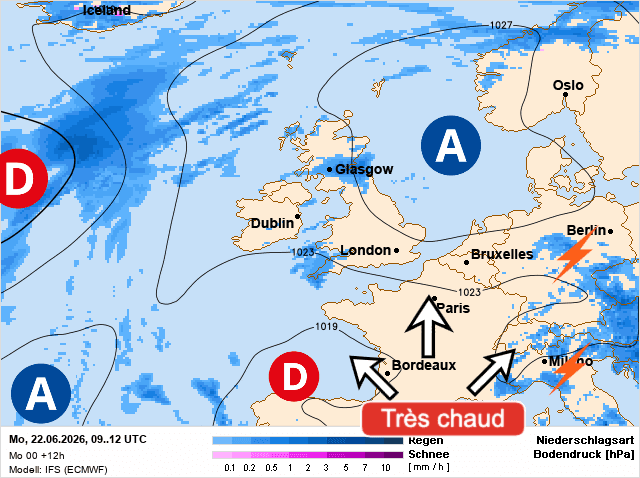 Carte de prévisions d'europe du Lundi 22 juin 2026