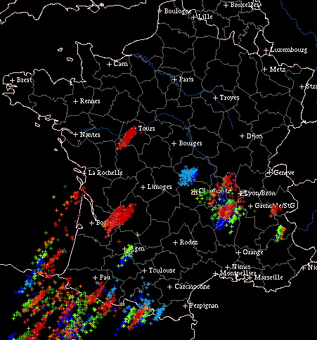 carte des impacts de foudre samedi 2 juin 2012