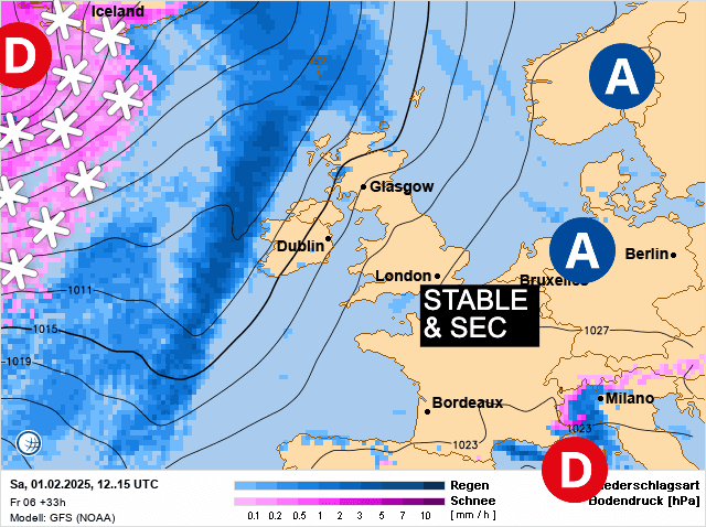 Carte de prévisions d'europe du Samedi 1 février 2025