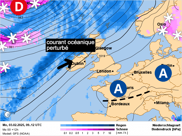 Carte de prévisions d'europe du Lundi 3 février 2025
