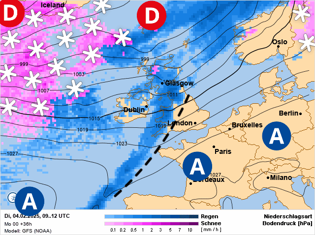 Carte de prévisions d'europe du Mardi 4 février 2025