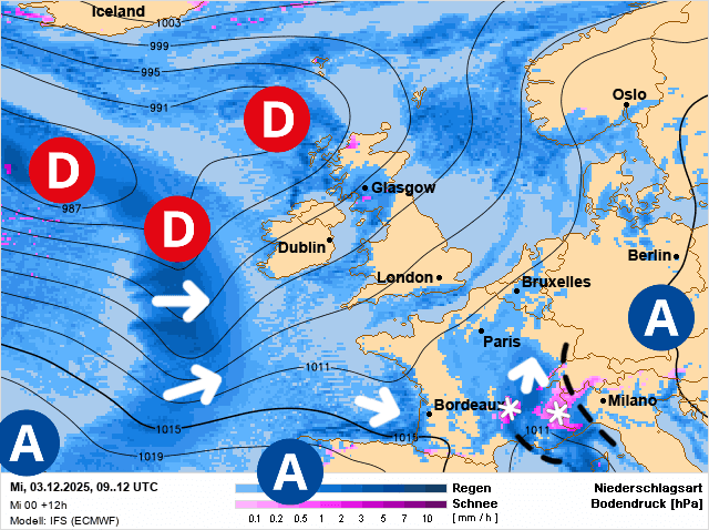 Carte de prévisions d'europe du Mercredi 3 décembre 2025