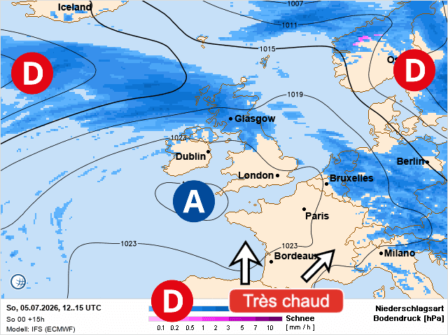 Carte de prévisions d'europe du Dimanche 5 juillet 2026