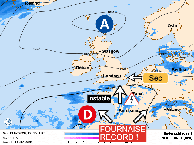 Carte de prévisions d'europe du Lundi 13 juillet 2026